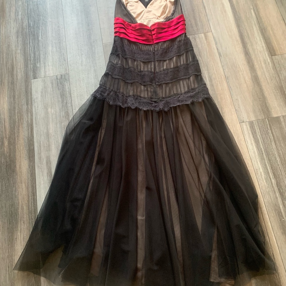 BCBGMaxAzria Black and Hot Pink Strapless Tulle Evening Dress